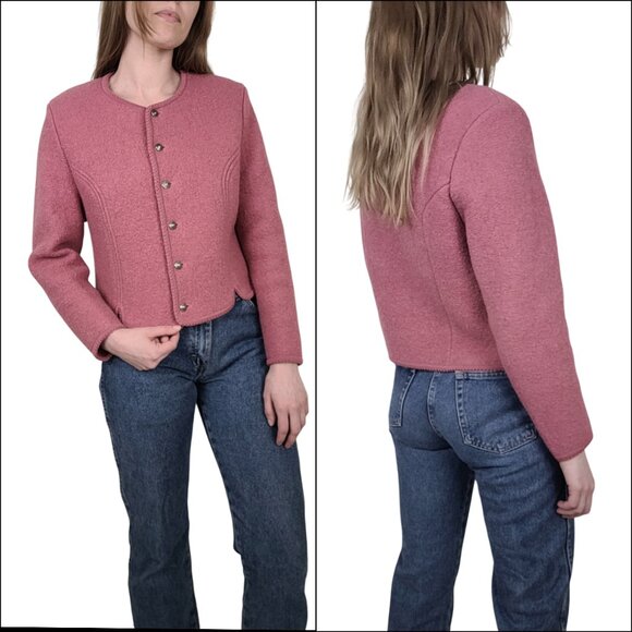 Vintage TALBOTS Mauve Pink Boiled Wool Jacket women's MED size 12 Button Front - Picture 9 of 9